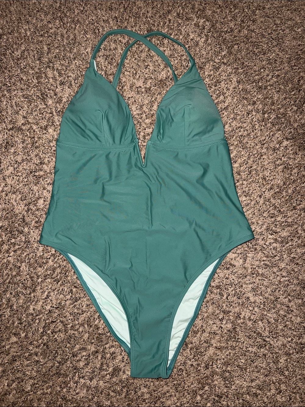 Cupshe Teal One-Piece V-Plunge Swimsuit